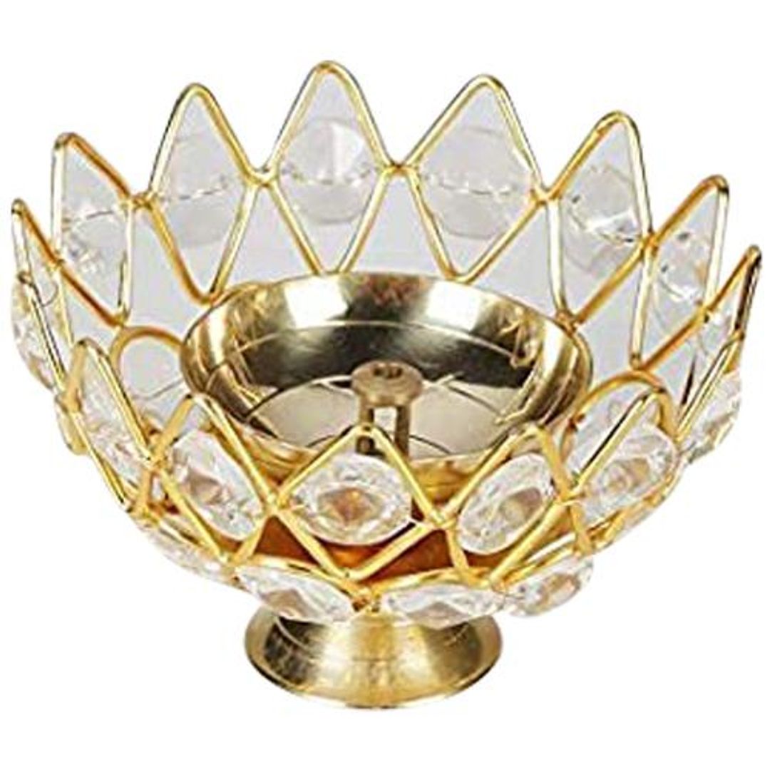 Brass Crystal Diya - Elegant, Premium, Durable, Ideal For Puja Rooms