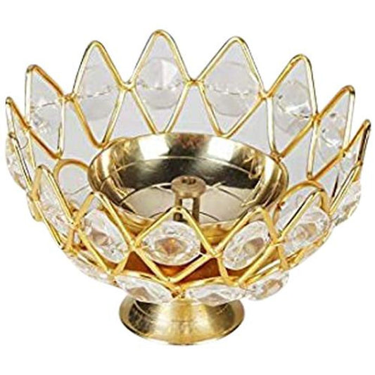 Brass Crystal Diya - Elegant, Premium, Durable, Ideal For Puja Rooms