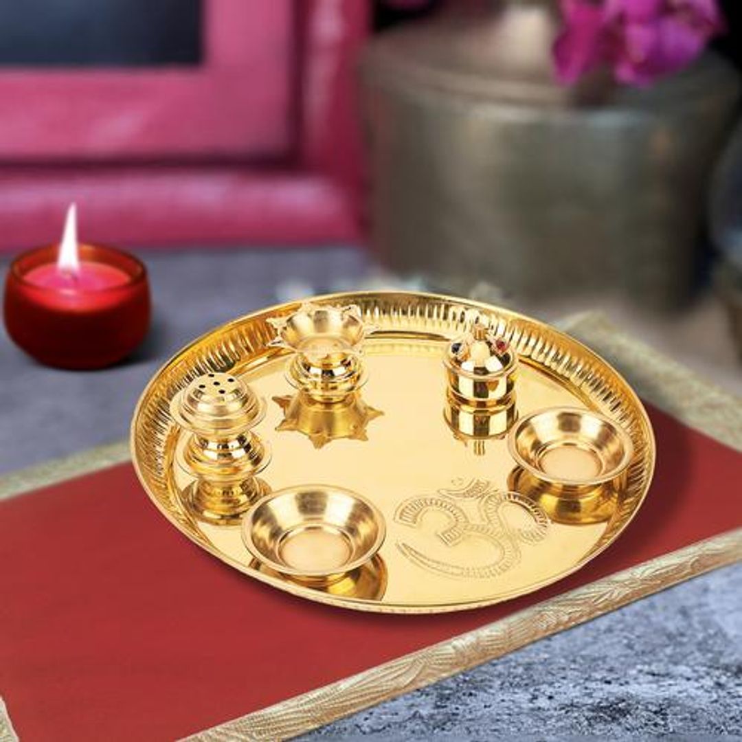 Puja Thali With Accessories - Jyoti, Bowls & Agardan Noor, Diameter 9