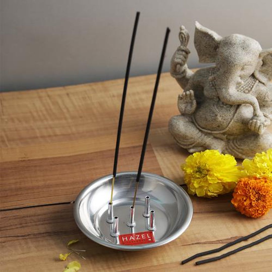 Agarbati Stainless Steel Plate Incense Stick Holder - 5 Holes, For Meditative & Peaceful Ambience