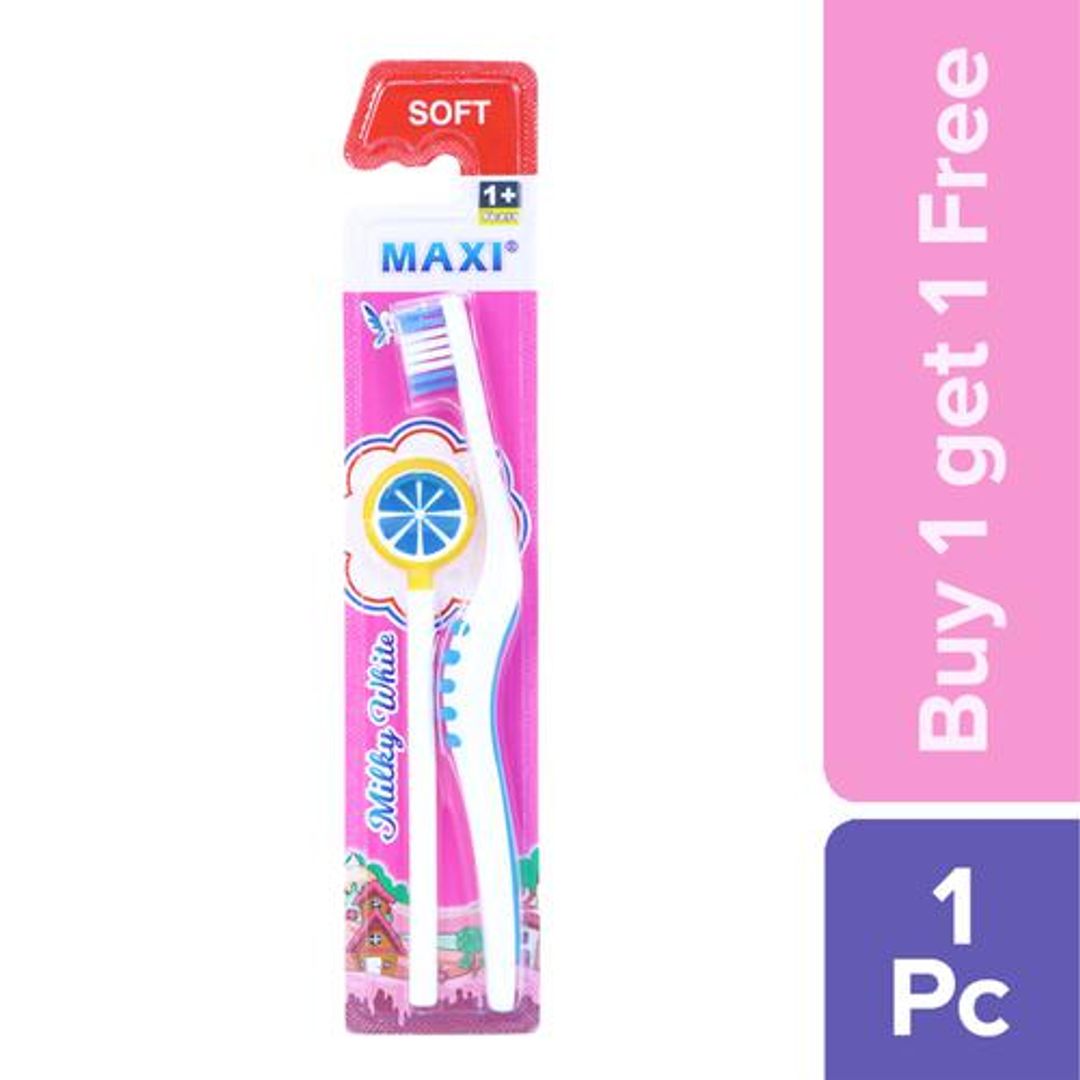 Milky White Baby Toothbrush & Tongue Cleaner - Soft Bristles, Rubber Grip, 1 + Year