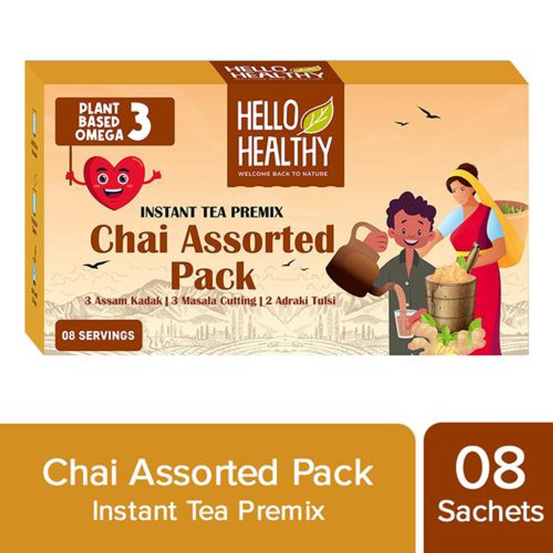 Instant Tea Premix/Chai Assorted Pack - Assam Kadak, Masala Cutting & Adraki Tulsi