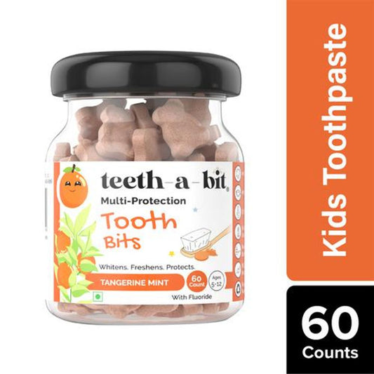 Kids Multi-Protection Tangerine Mint Tooth Bits Toothpaste Tablets - SLS Free, Plant Based For Kids, 5-12 Years