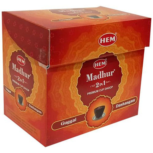 Madhur 2 In 1 Premium Cup Dhoop - Long-Lasting Fragrance, Guggal & Dashangam