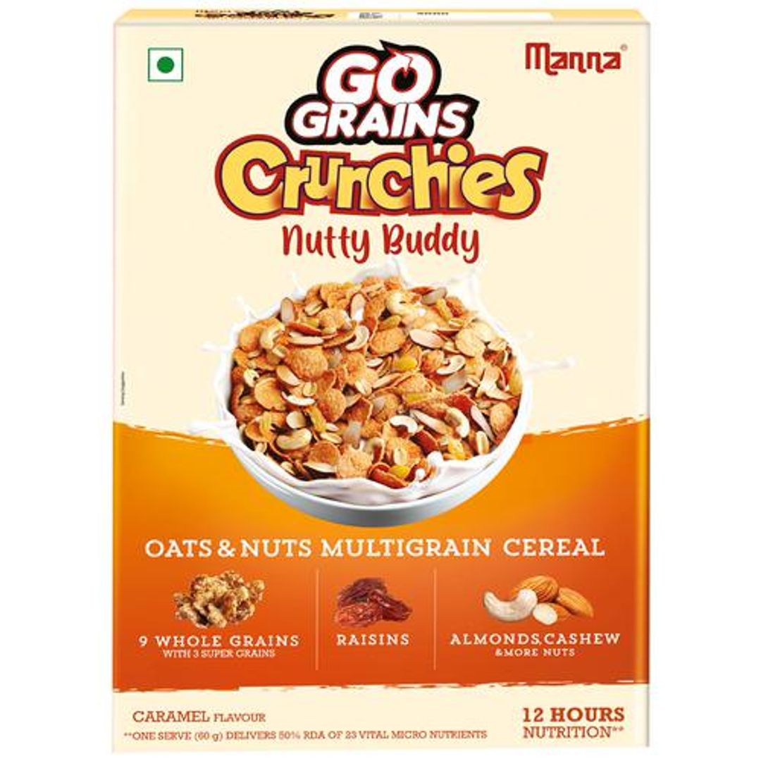 Go Grain Crunchies - Nutty Buddy, Caramel Flavour, Oats & Nuts Multigrain Breakfast Cereal, For Kids