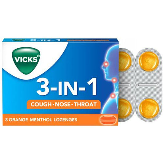 3 In 1 Throat Lozenges For Cough - Orange Menthol, 8 pcs