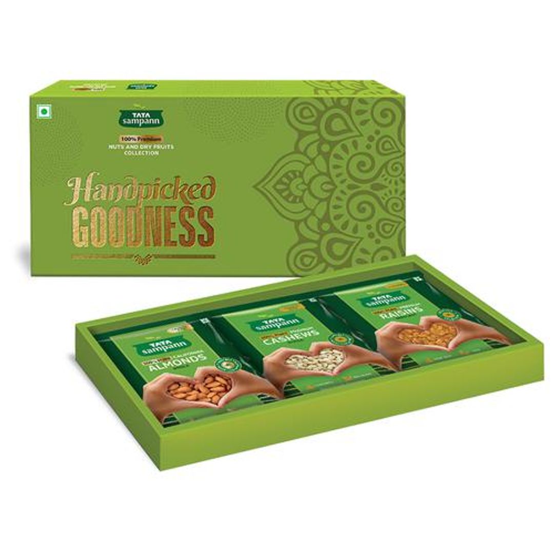 100% Premium Nuts & Dry Fruits Collection - Almonds, Cashews & Raisins, For Gifting