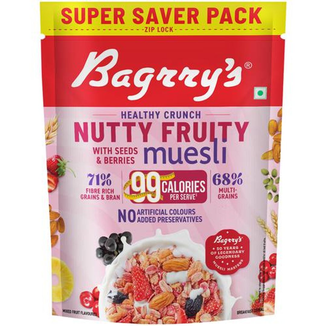 Muesli - Crunchy Nutty Fruity, With Seeds & Berries, 89% Fruits, Fibre-Rich