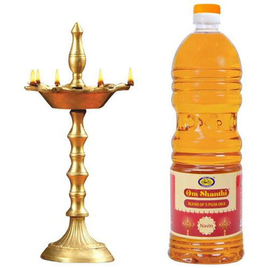 Om Shanthi Pure Navin Puja Oil - Blend Of 5 Puja Oils, For Diya/Lamp