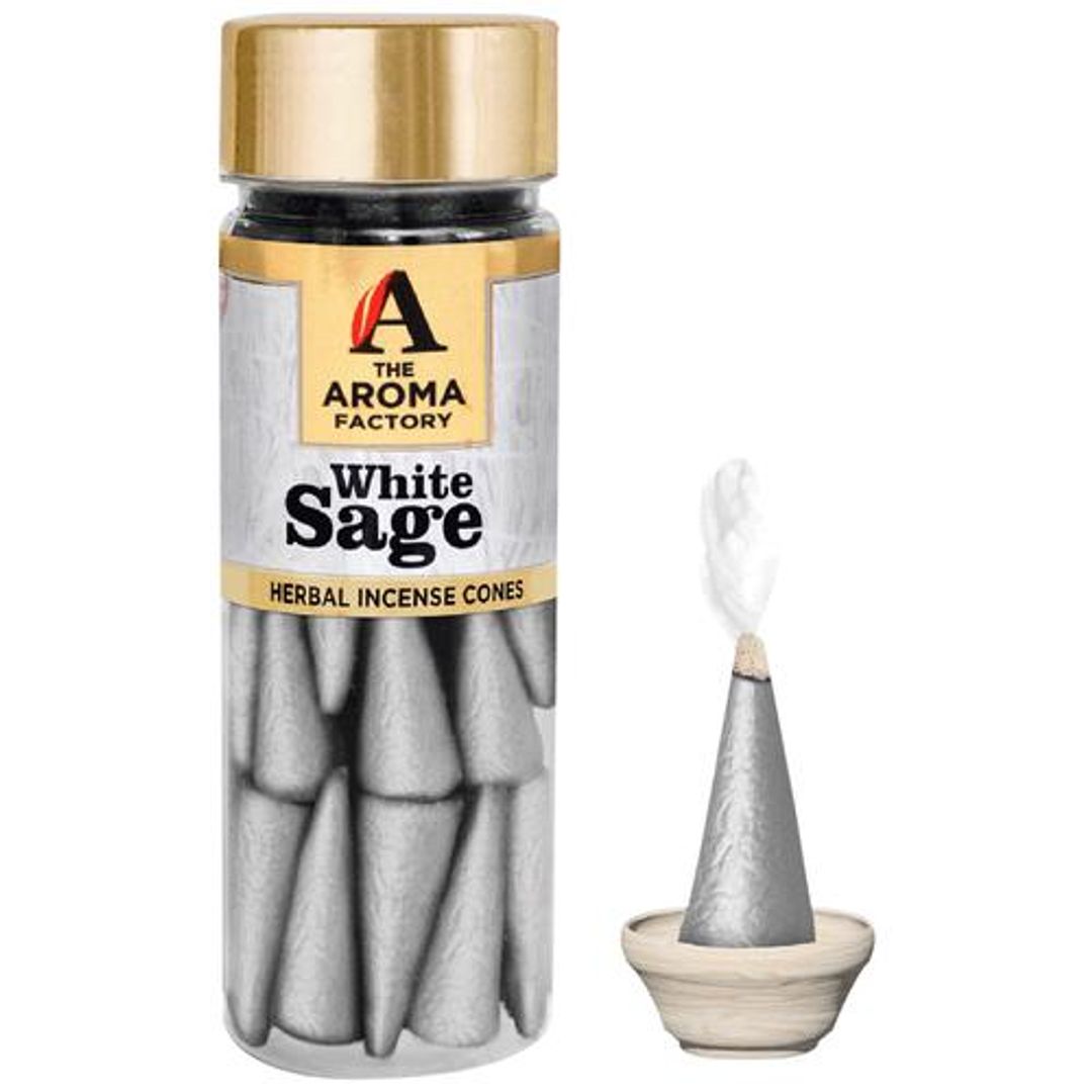 Herbal Incense/Dhoop Cones - White Sage, 0% Charcoal, Aromatic