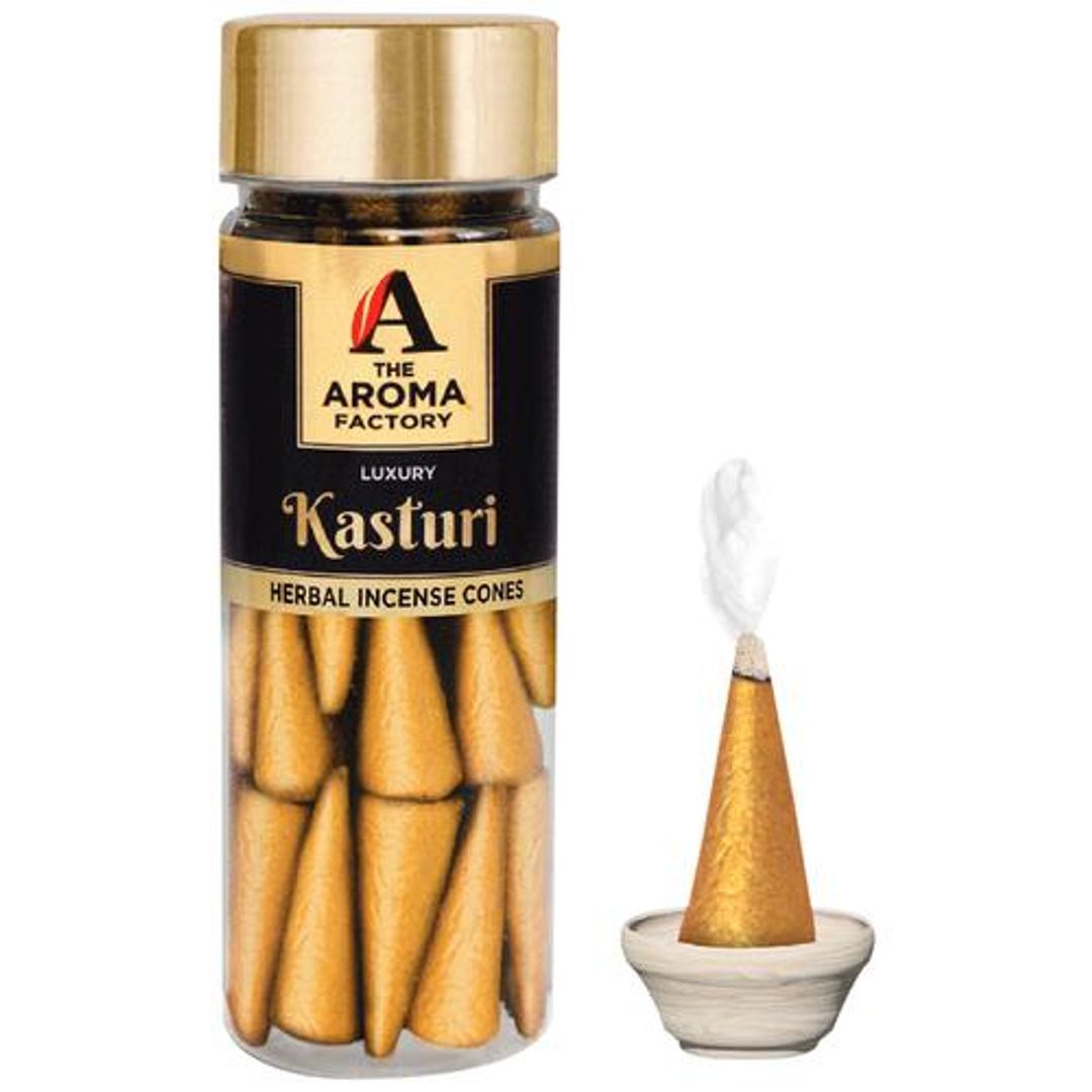 Herbal Incense/Dhoop Cones - Luxury Kasturi, 0% Charcoal, Aromatic