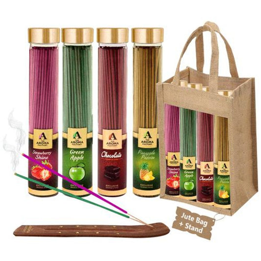 Incense Sticks/Agarbatti - With Jute Bag & Stand, Strawberry, Green Apple, Chocolate, Pineapple