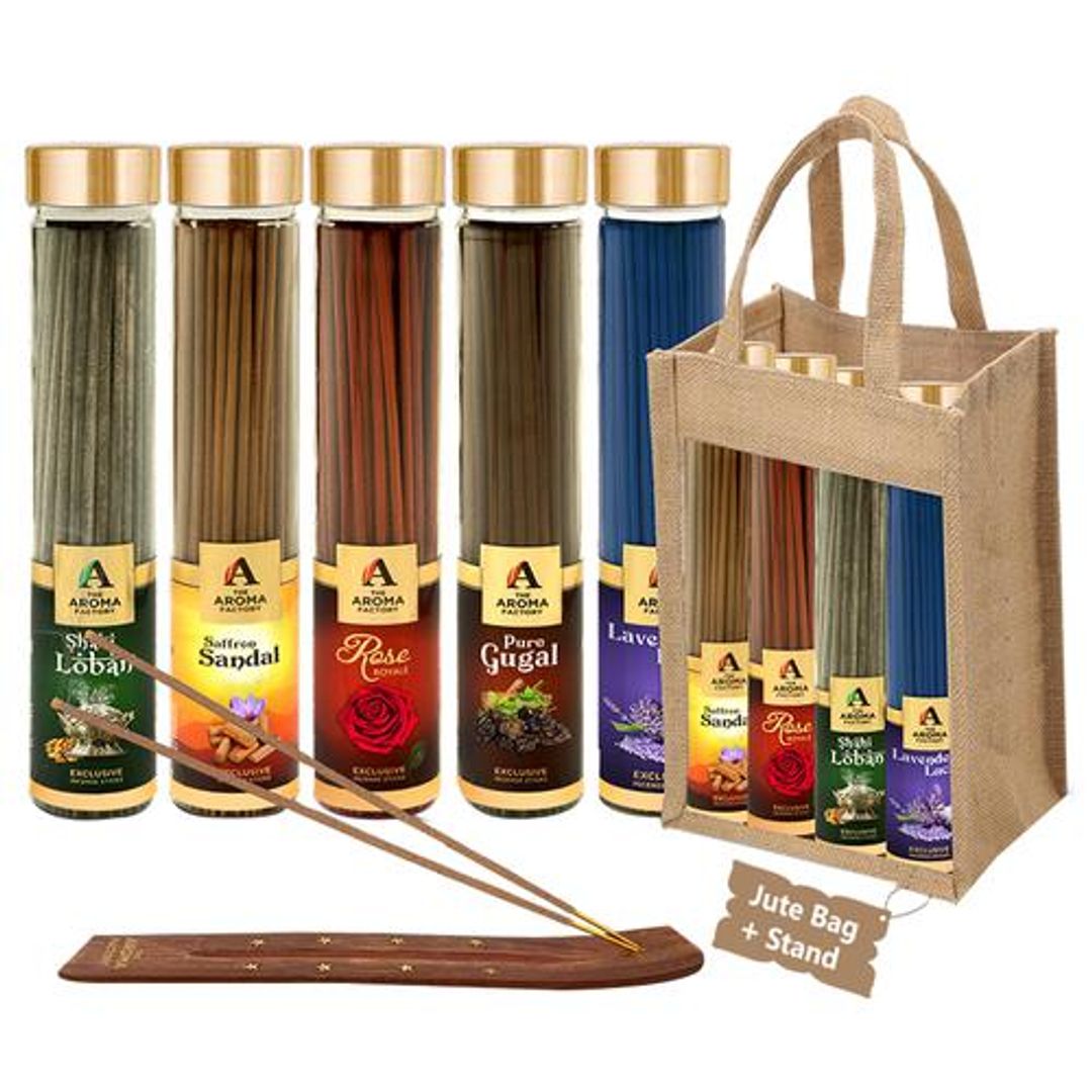 Incense Sticks/Agarbatti - With Jute Bag & Stand, Chandan, Rose, Gugal, Loban, Lavender