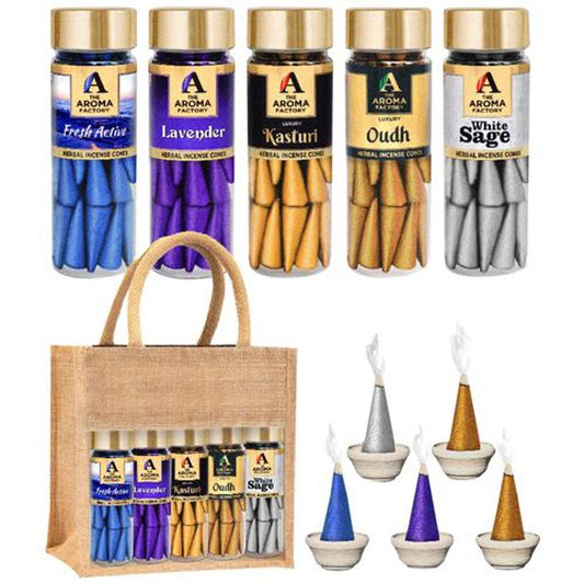 Herbal Incense/Dhoop Cones - Kasturi, Oudh, Fresh Active, Lavender & White Sage