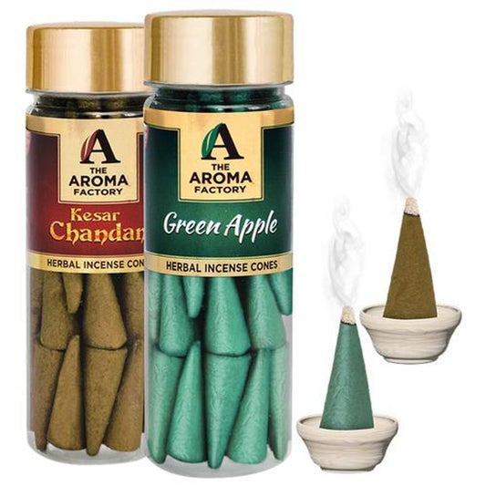 Herbal Incense/Dhoop Cones - 0% Charcoal, Kesar Chandan & Green Apple