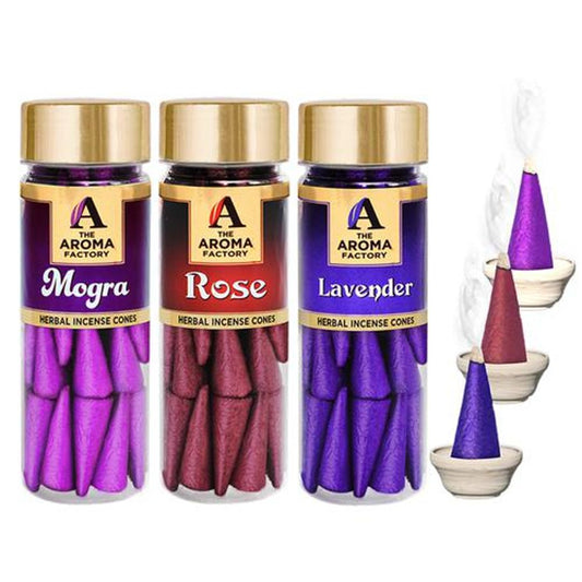 Herbal Incense/Dhoop Cones - 0% Charcoal, Rose, Mogra & Lavender