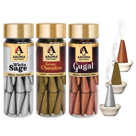 Herbal Incense/Dhoop Cones - 0% Charcoal, Gugal, White Sage & Kesar Chandan