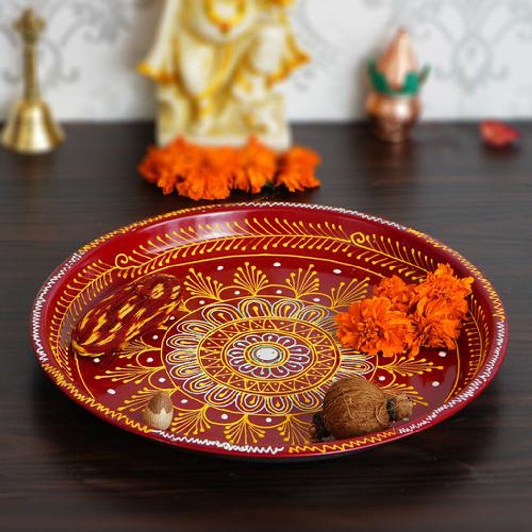 Handcrafted Decorative Red Pooja Thali