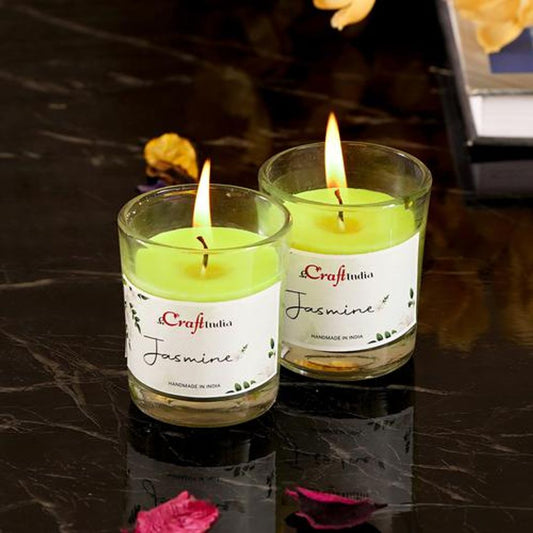 Glass Wax Candle - Jasmine Flavour Scent, Decorative/Diwali Candles