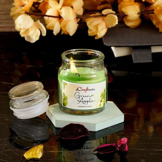 Green Apple Scented Jar Candle - 100% High Quality Paraffin Wax, Perfumed