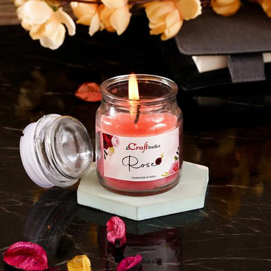 Jar Wax Candle - With Rose Scent, Decorative, Christmas Decor, 5.99x5.99x8.99 cm