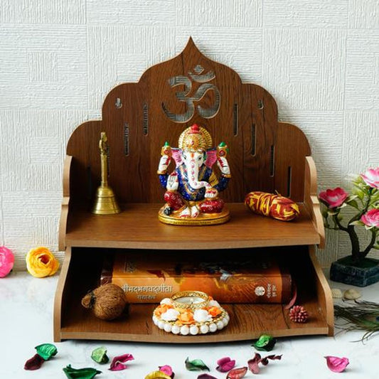 Laminated Wood Pooja Temple/Mandir With Shelf & Om Design