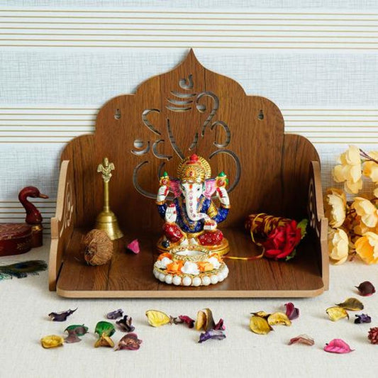 Ganesha Design Laminated Wood Pooja Temple/Mandir, Intricate Woodwork Design