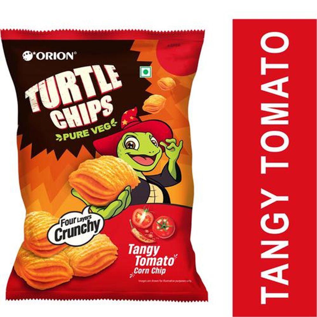 Turtle Chips Tangy Tomato Corn Chip - 100% Veg Party Snack, Four Layer Crunchy