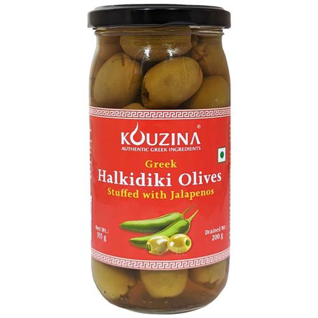 Greek Halkidiki Green Olives Stuffed With Jalapenos