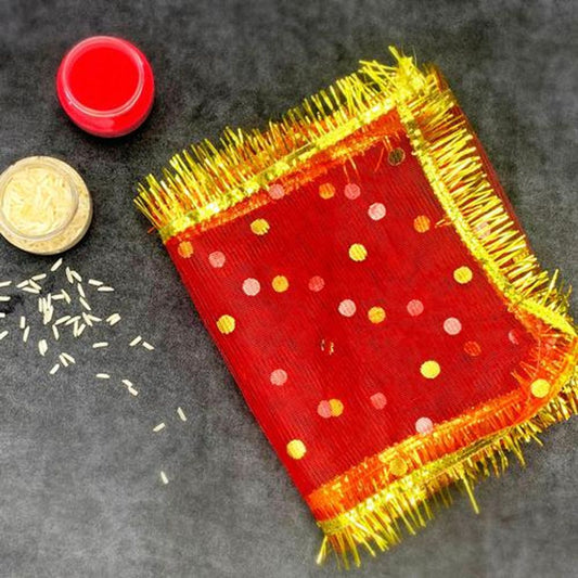 Mata Ki Chunari/ Pooja Vastra/ Navratri Chunni - For Kanya Pujan, Red & Golden