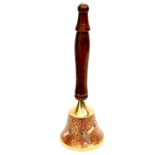 Mandir Bell - With Wooden Stand, Golden