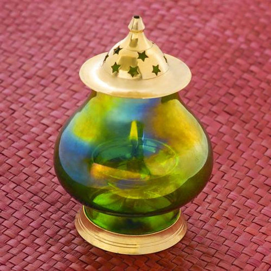 Brass Designer Jyoti - Green Borosilicate Glass