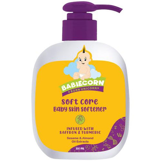 Soft Core Baby Skin Softener with rich nourishing & healing properties of Saffron & Turmeric without Nasties Formula, SLS Free, Parabens, Artificial Colors - 200ml