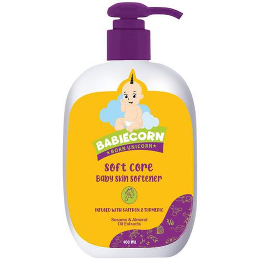 Soft Core Baby Skin Softener with rich nourishing & healing properties of Saffron & Turmeric without Nasties Formula, SLS Free, Parabens, Artificial Colors - 400ml