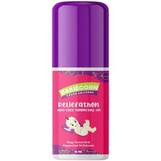Reliefathon Anti-Colic Tummy Roll-On | For Soothing Colic and Crankiness in Babies | 100% Ayurvedic Made With Hing, Fennel, Ginger, Turmeric, and Peppermint Extracts | 40ml