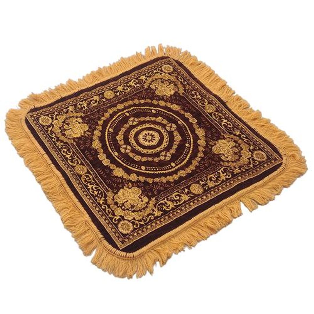 Premium Velvet Pooja/Meditation Mat - 55 x 55 cm, Coffee Brown