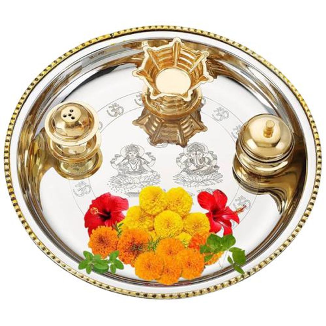 Premium Steel Puja Thali - 22.86 cms