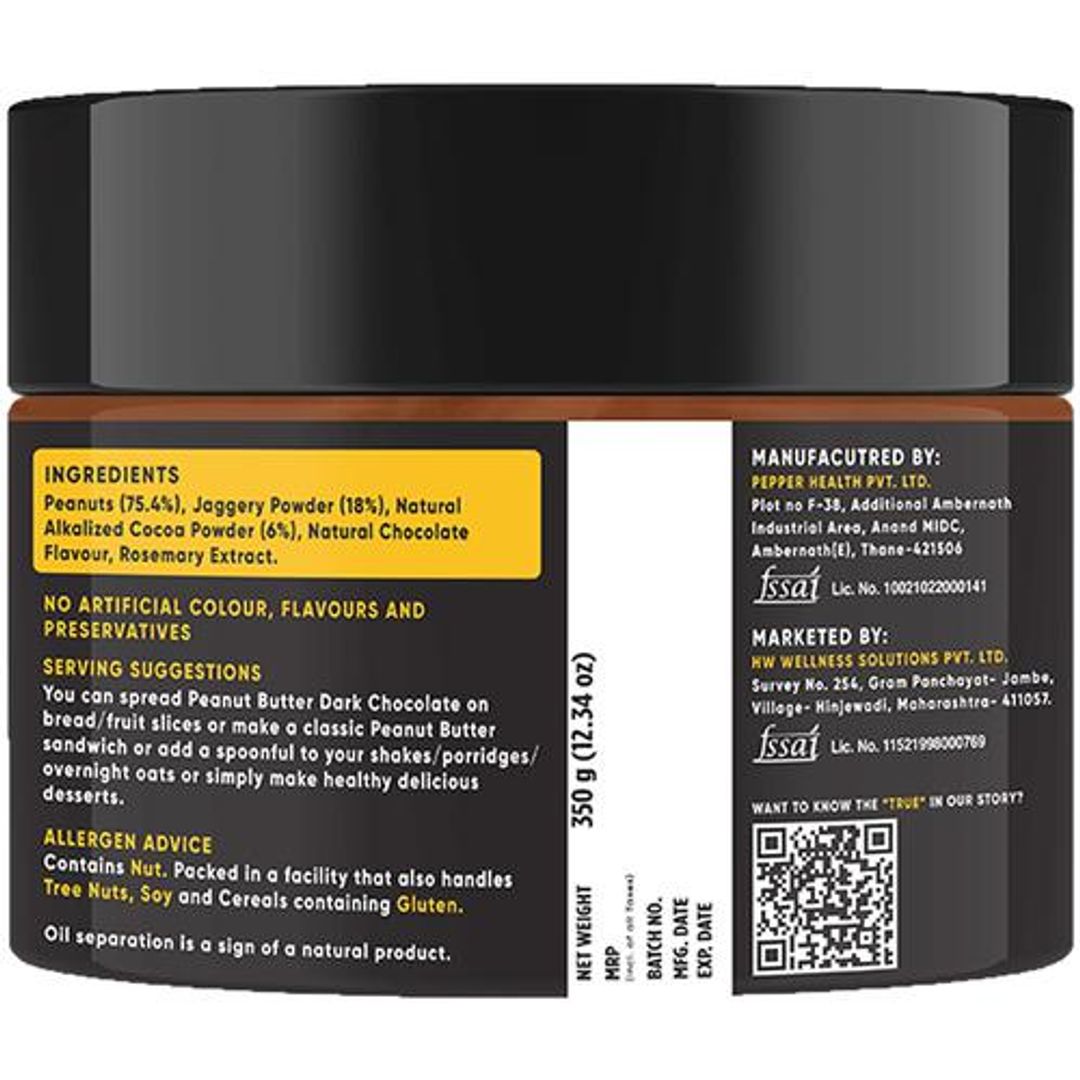 Peanut Butter Dark Chocolate - No Preservatives, 100% Natural, Chocolate Spread, No Palm Oil Or Vegetable Fat