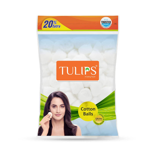 Tulips Cotton White Balls With Bag (120Pcs)