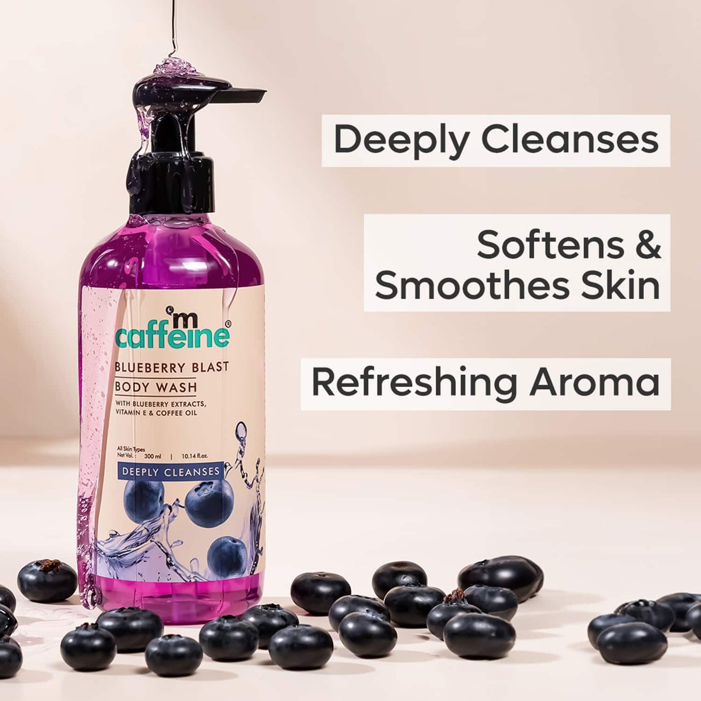 mCaffeine Blueberry Blast Body Wash, Fruity Fresh Blueberry Aroma,Deep Cleansing for Soft Skin (300ml)