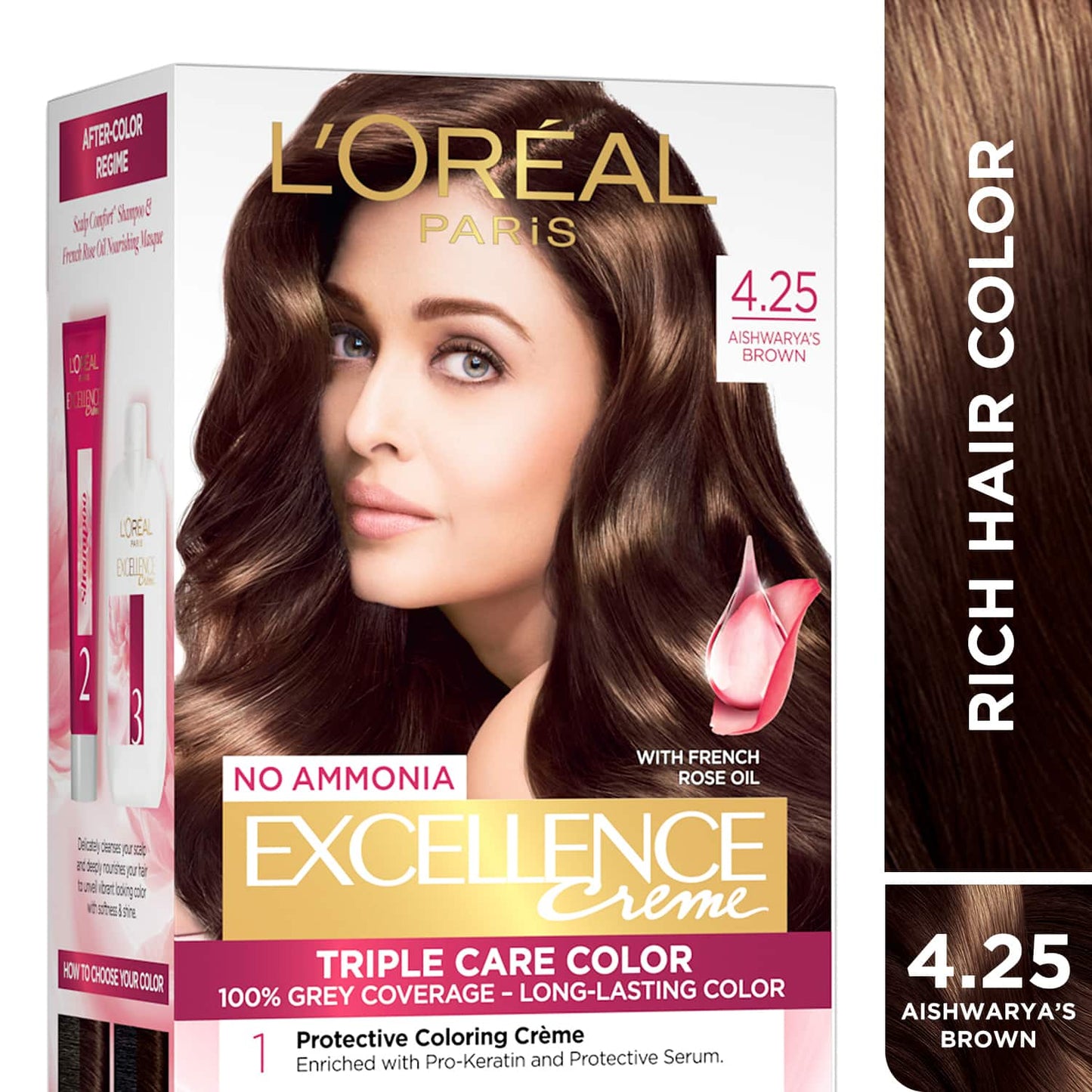 L'Oreal Paris Excellence Creme Hair Color, 4.25 Aishwarya's Brown, 72ml+100g