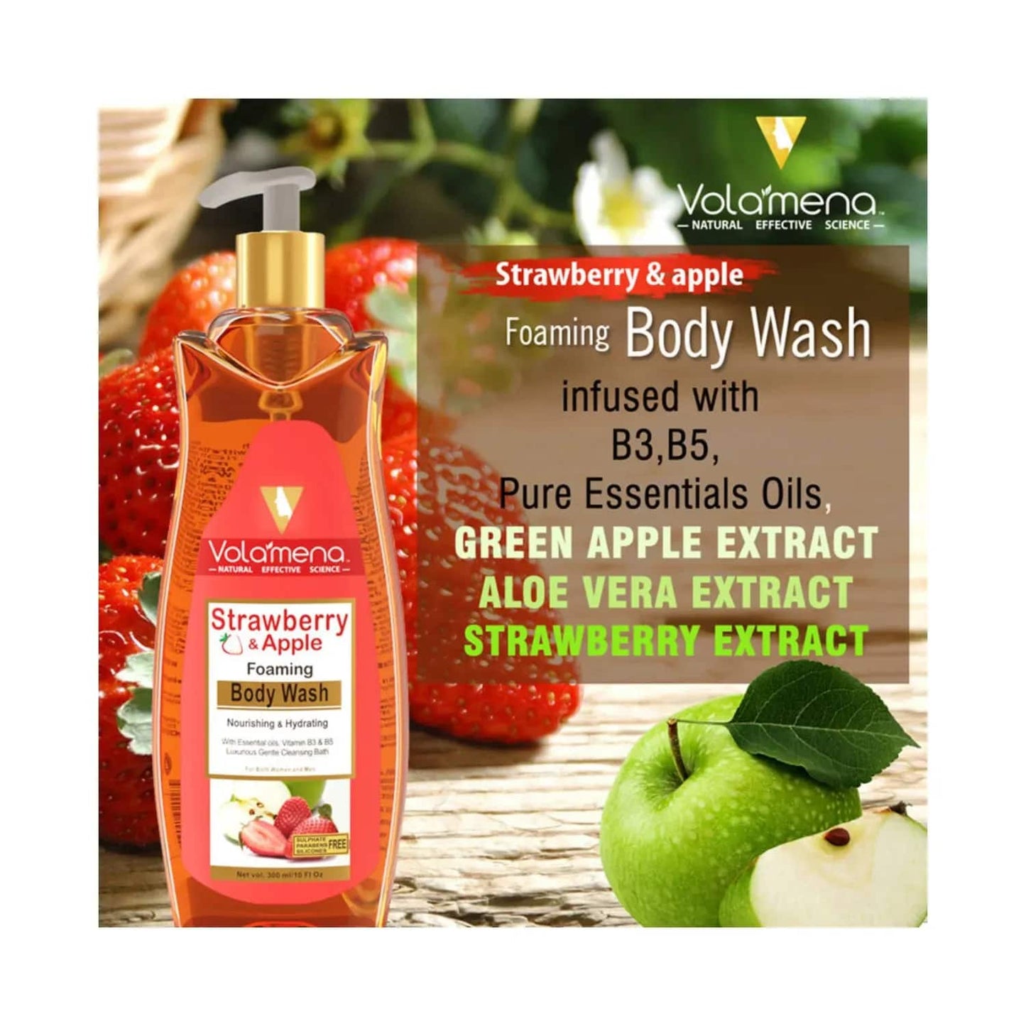 Volamena Strawberry & Apple Foaming Body Wash (300ml)