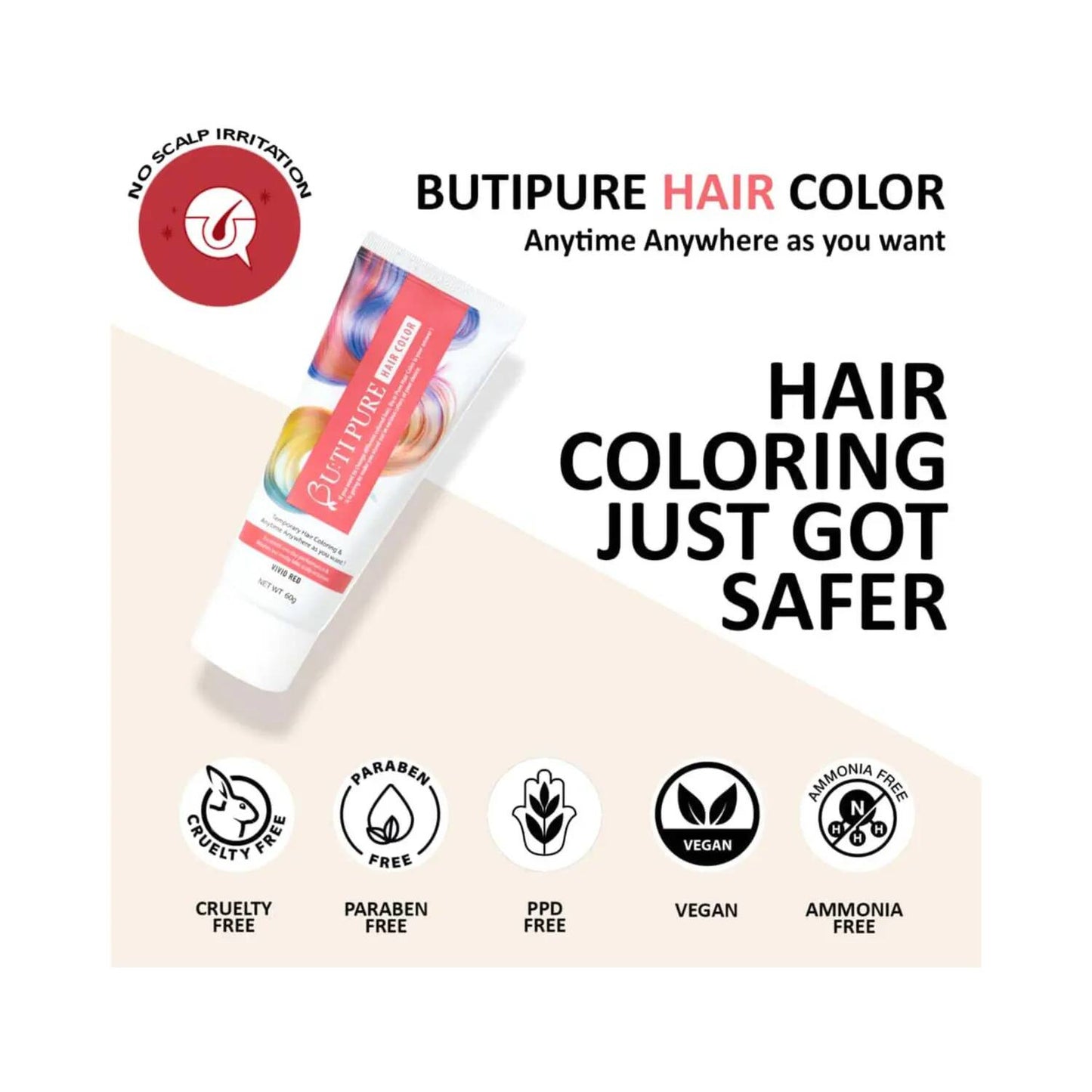 Buti Pure Temporary Hair Color - Vivid Red (60g)