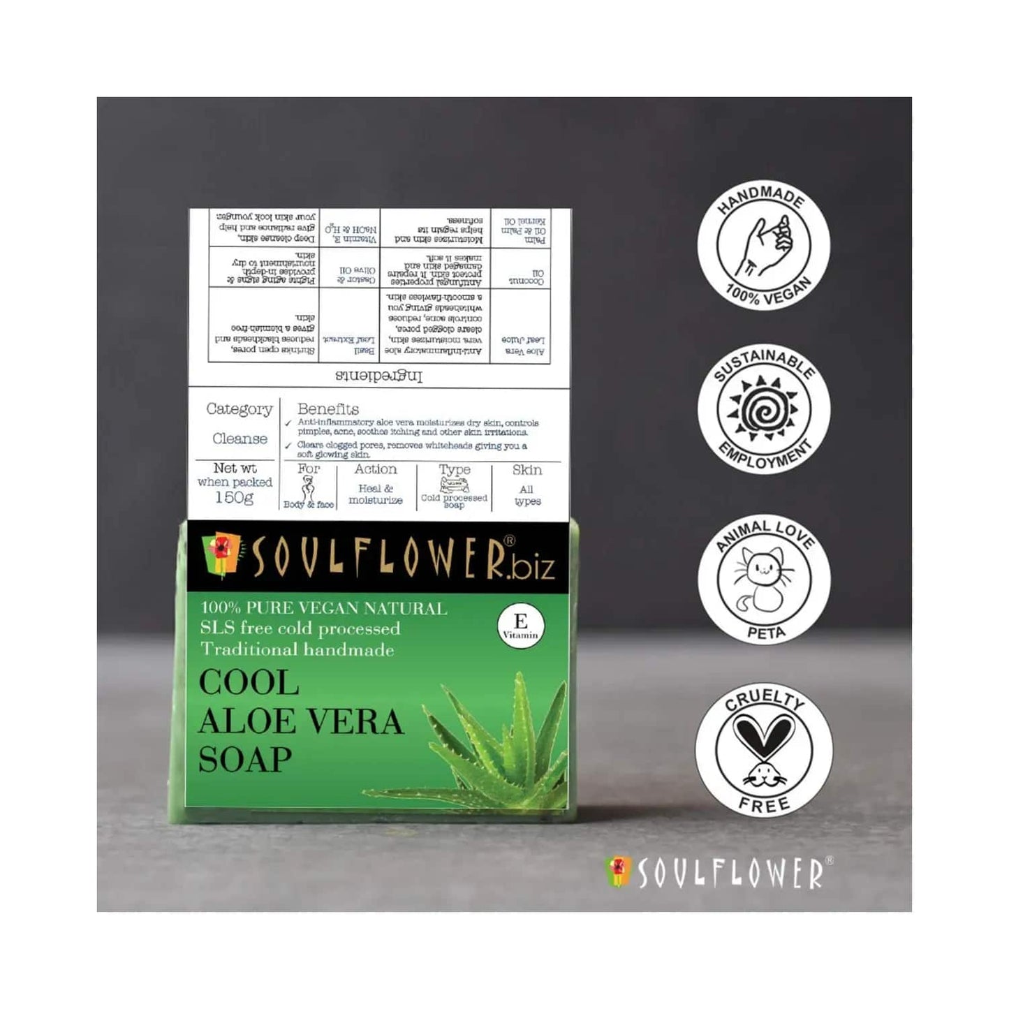 Soulflower Cool Aloe Vera Soap - (150g)