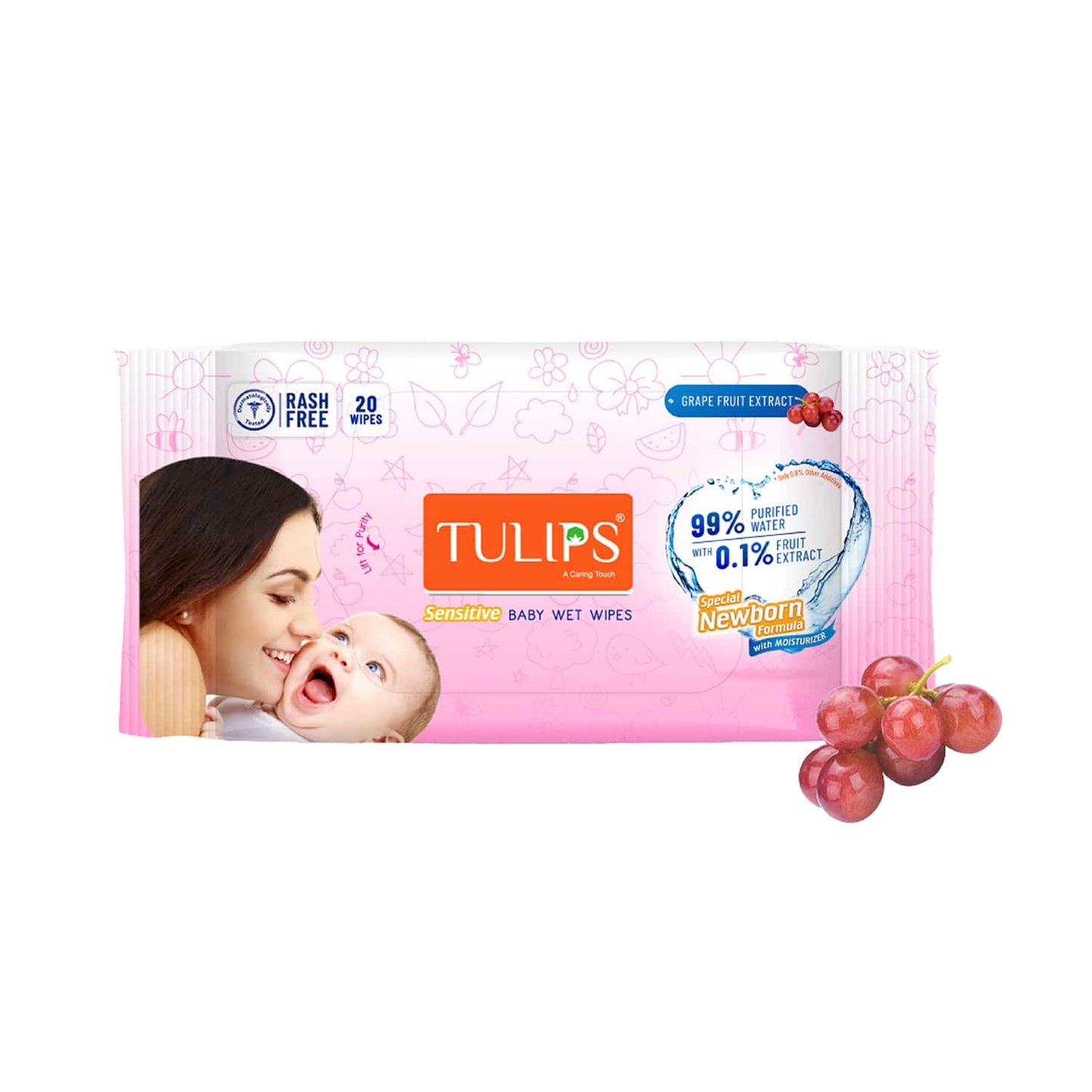 Tulips Sensitive Baby Wet Wipes - (20Pcs)