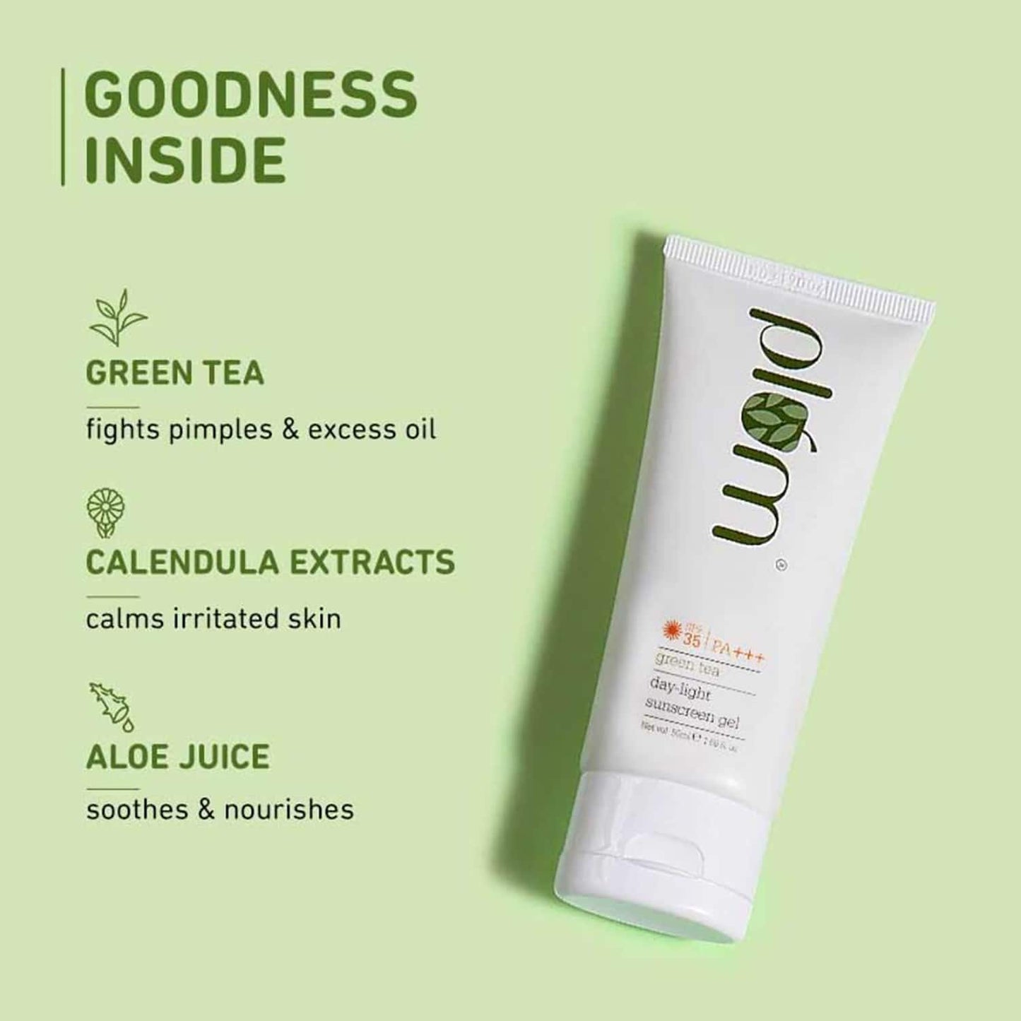 Plum Green Tea Day-Light Broad Spectrum Sunscreen Gel SPF 35 UVA/B - No White Cast, Non-Sticky (50g)