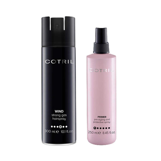 Cotril Primer Pre-styling and Protective Spray (250 ml) + Wind Strong Gas Hairspray (300 ml) Combo