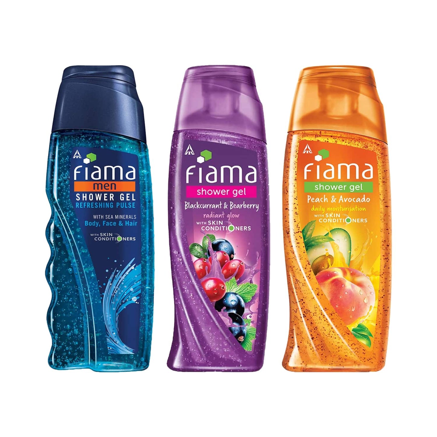 Fiama Blackcurrant & Bearberry + Peach & Avocado Moisturised + Men Refreshing Pulse Shower Gel Combo