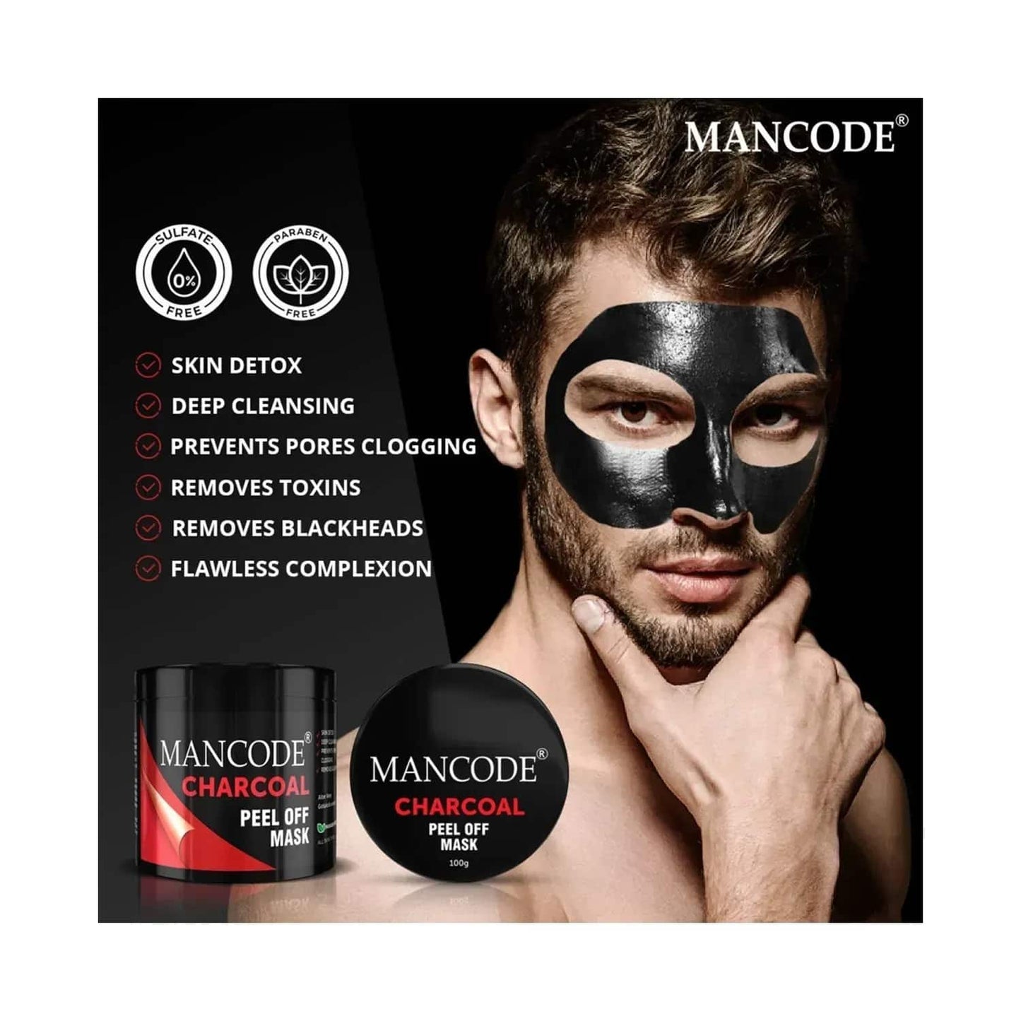 Mancode Charcoal Peel Off Mask - (100g)