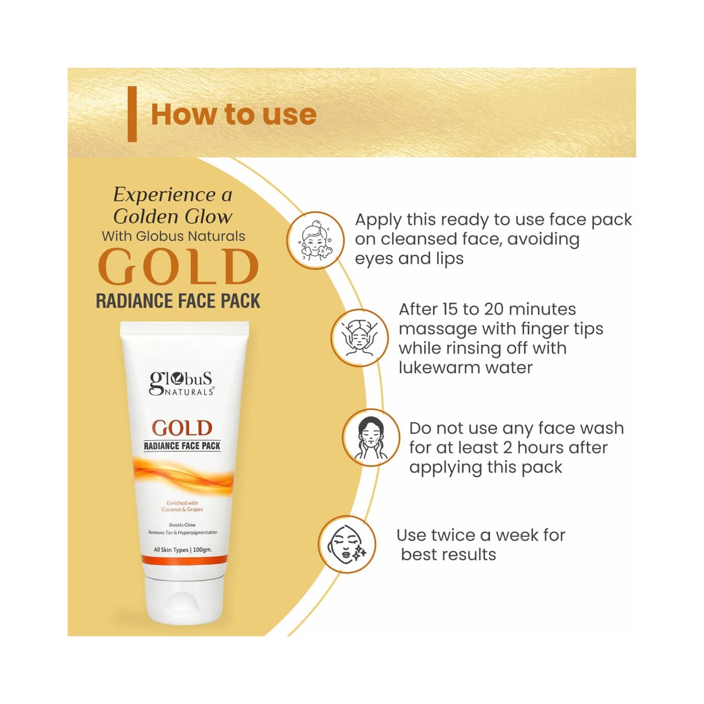 Globus Naturals Gold Radiance Anti Ageing & Brightening Face Pack Enriched With Saffron (2 Pcs)